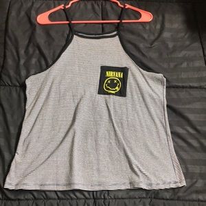 Black & Gray Striped Nirvana Think Strap Tank